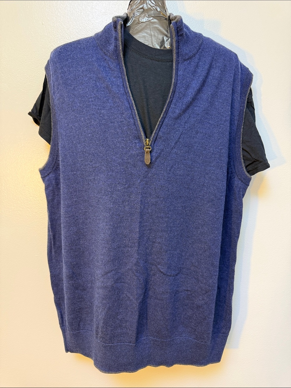 Raffi Men's Blue Zip Neck Sleeveless Sweater Vest